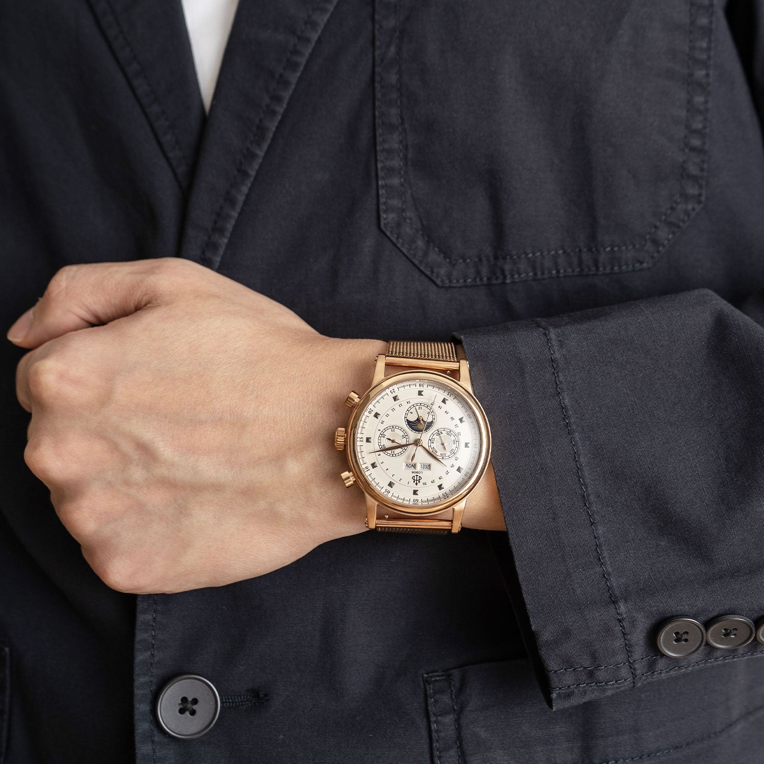 Rose gold moonphase watch for men