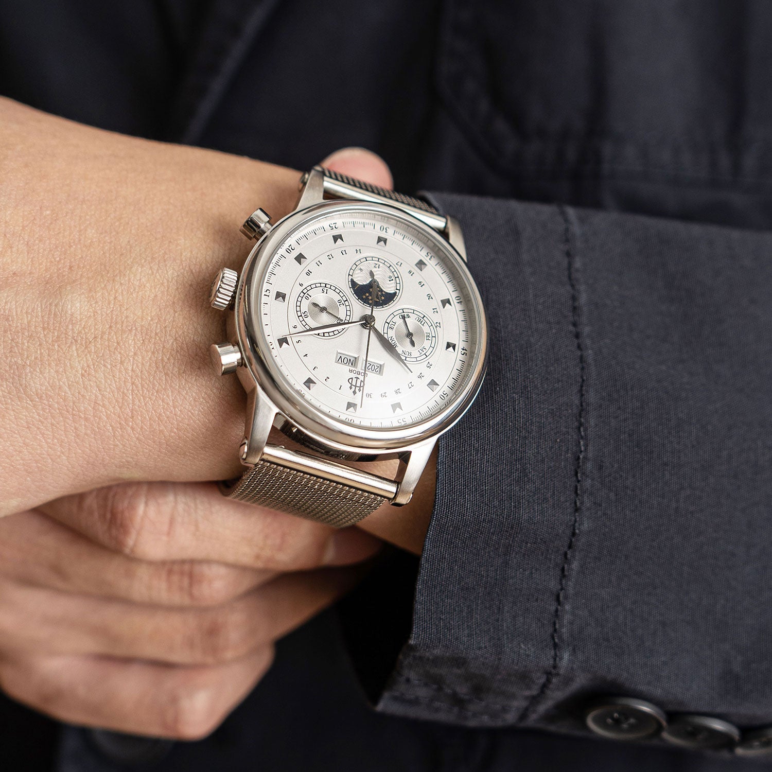 Silver moonphase watch for men