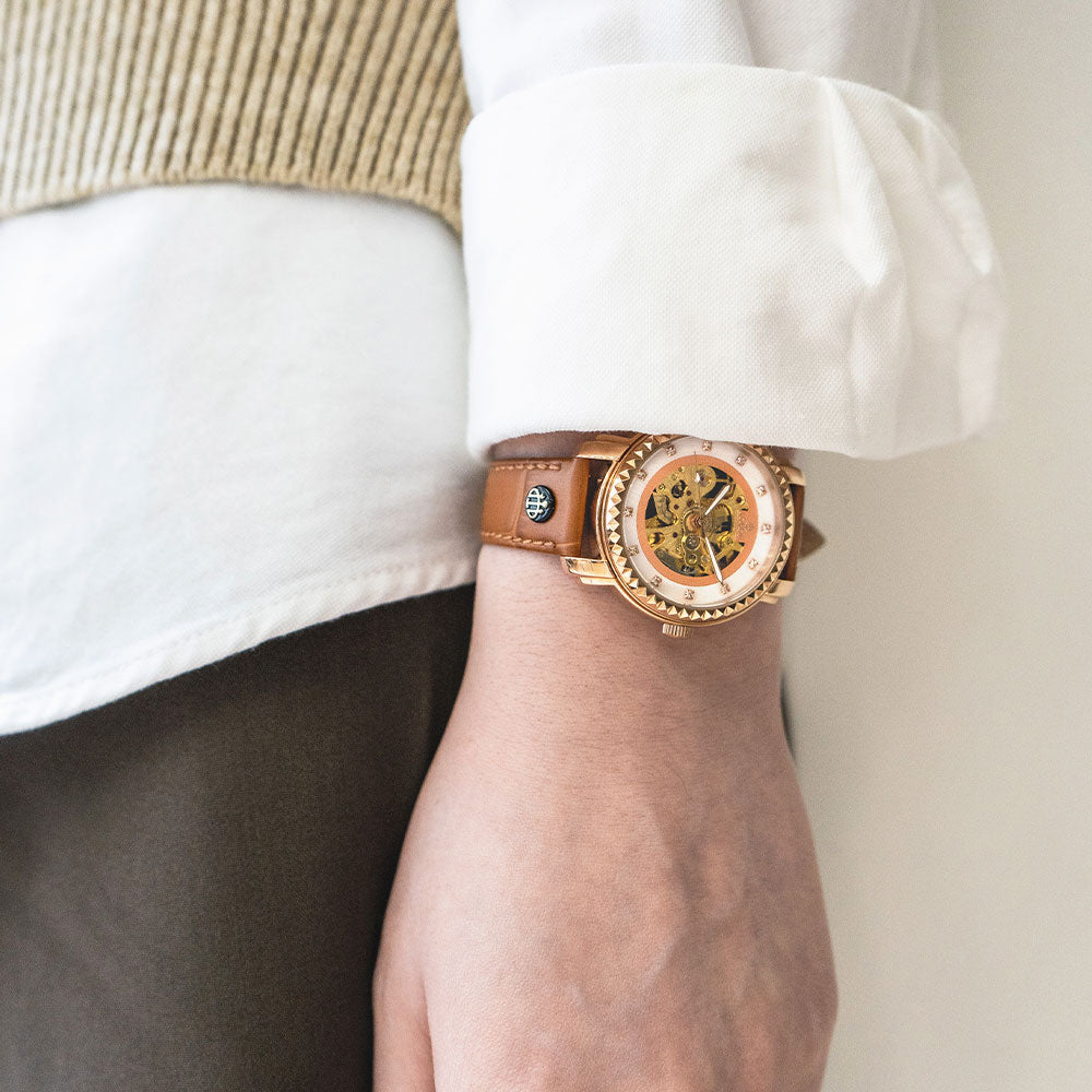 Brown skeleton automatic watches for women