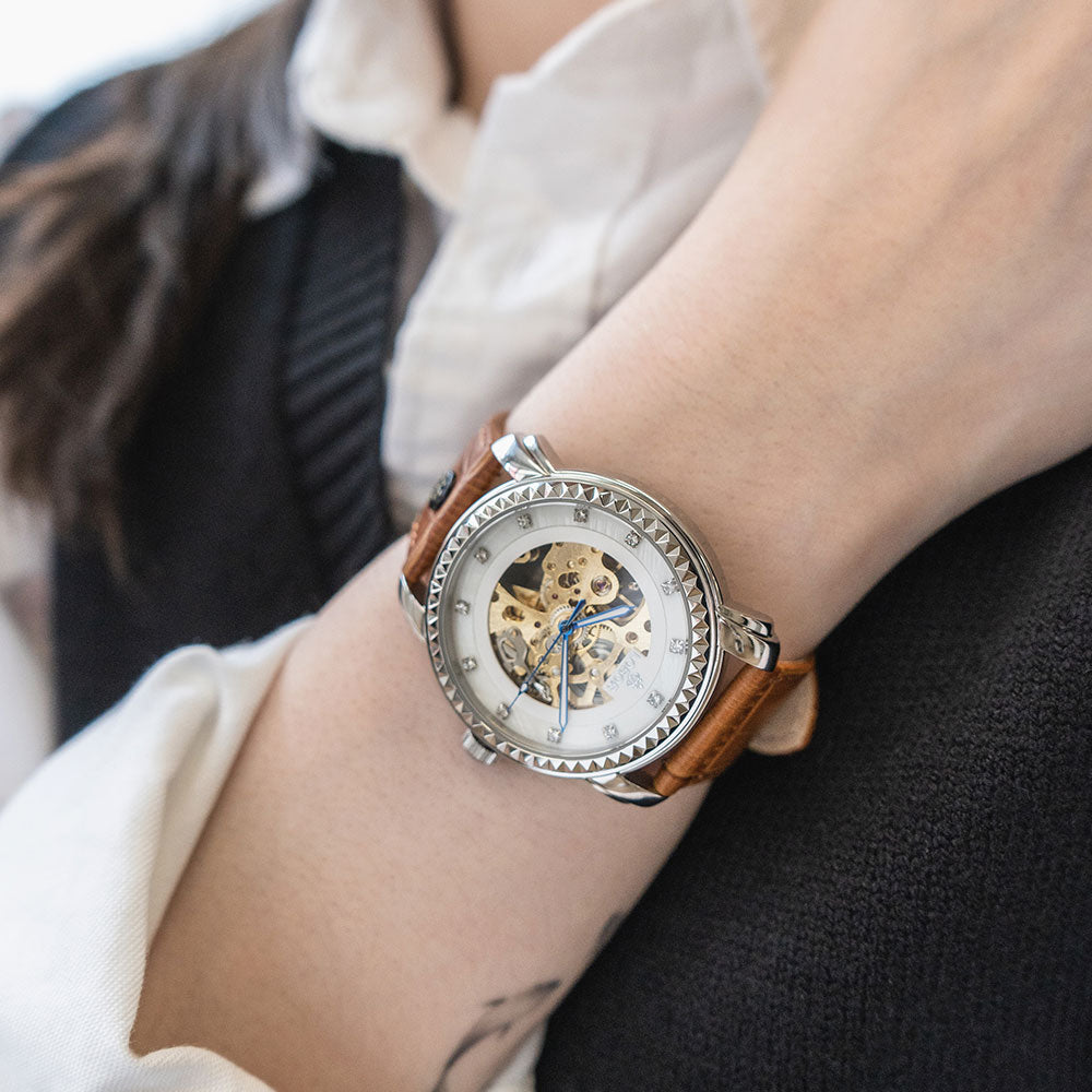 Brown skeleton automatic watches for men