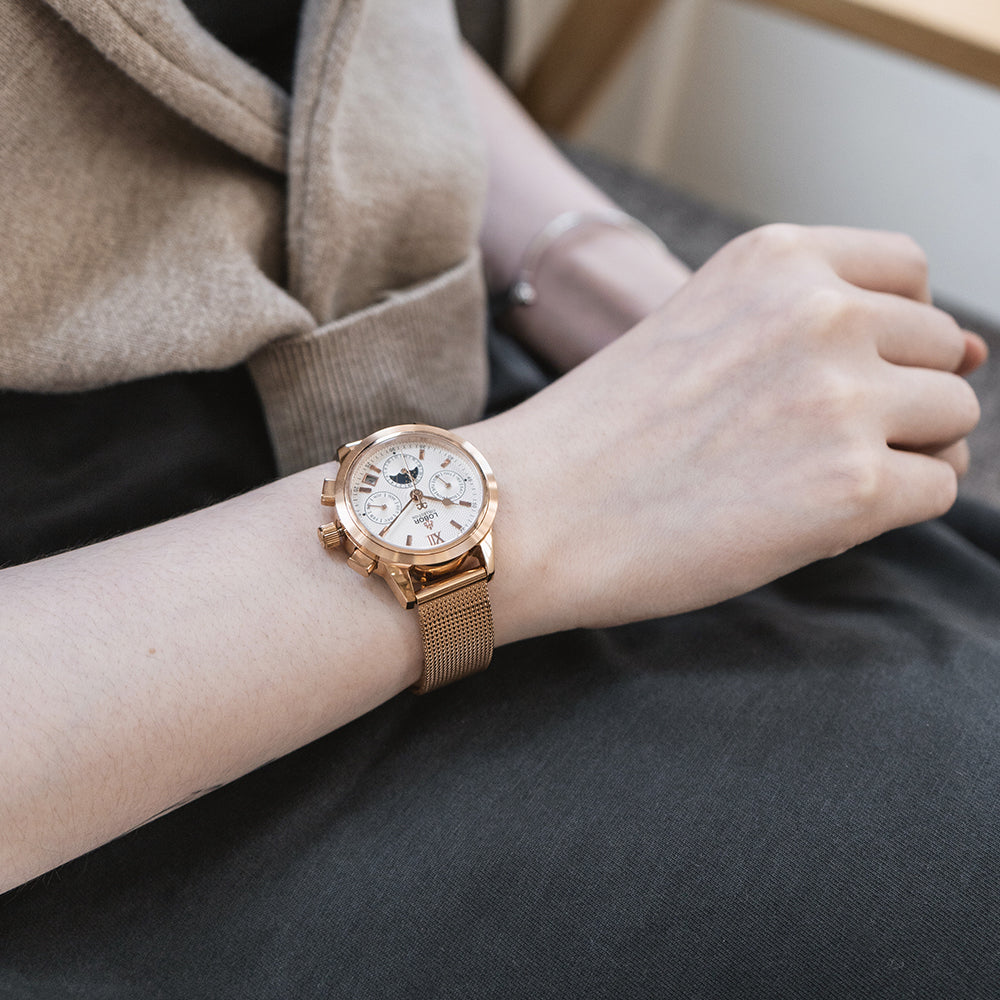 Rose gold moonphase automatic watches for women
