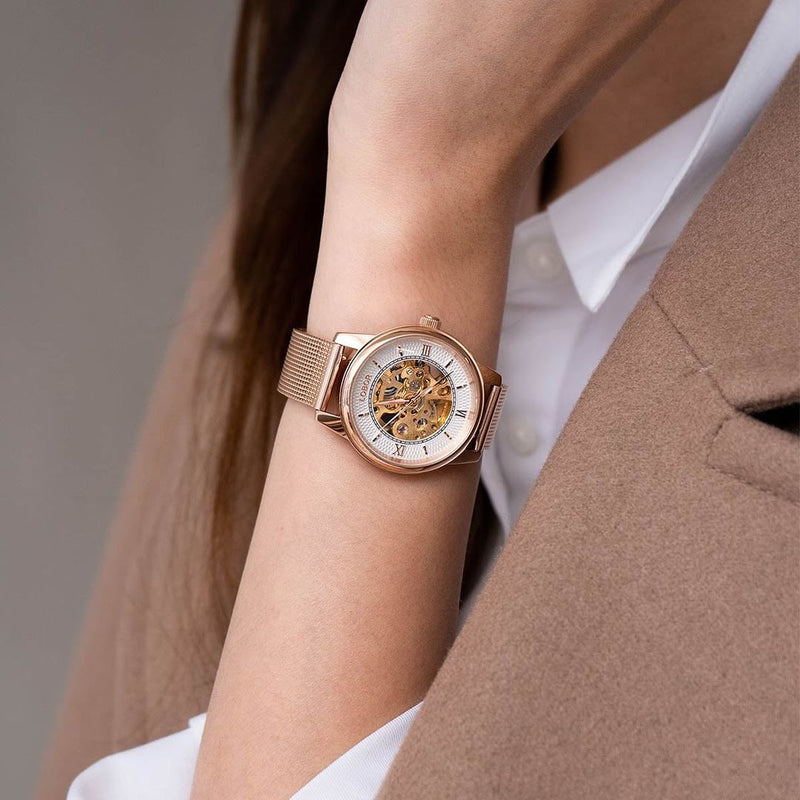 Rose Gold skeleton watch for women