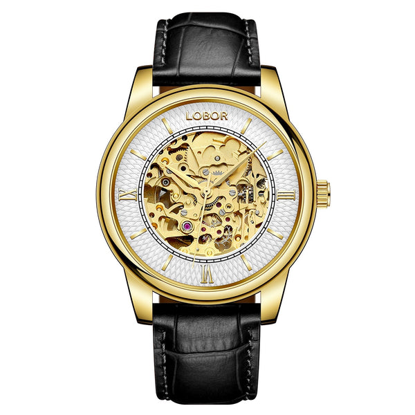 Black skeleton watch for men