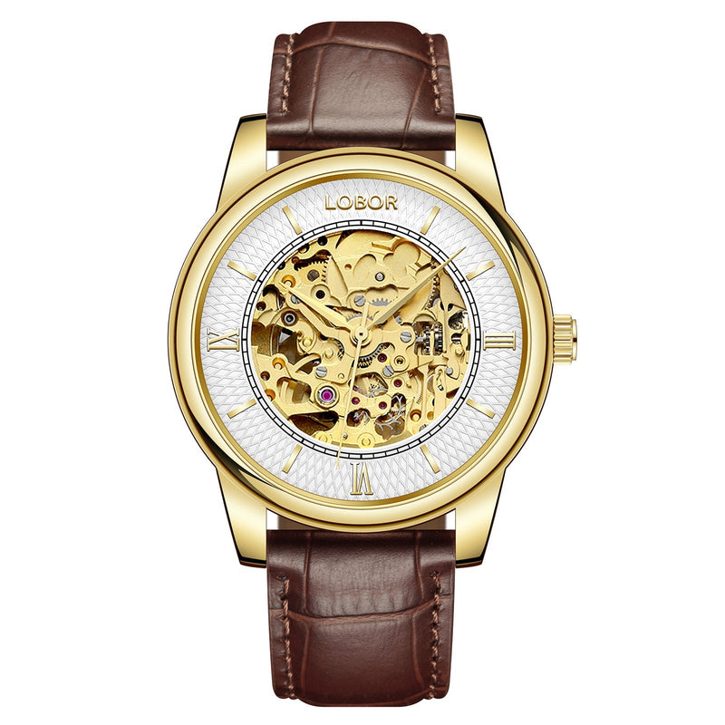 Brown skeleton watch for men