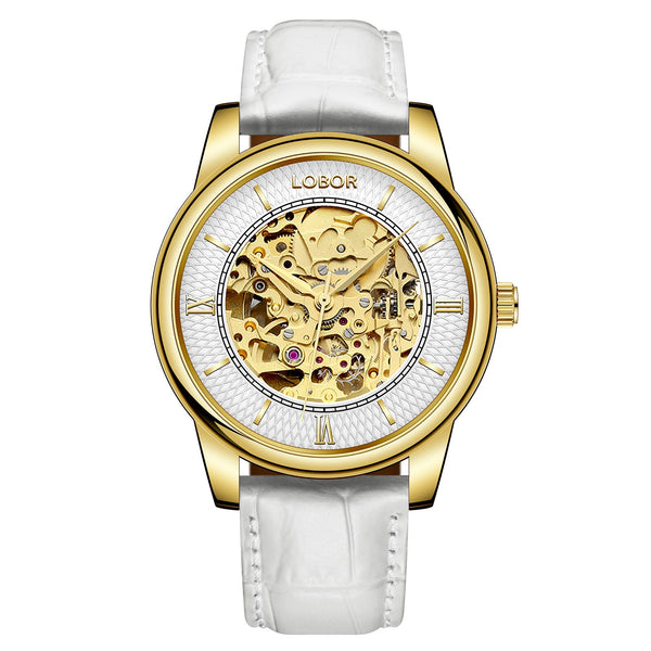 White skeleton watch for men