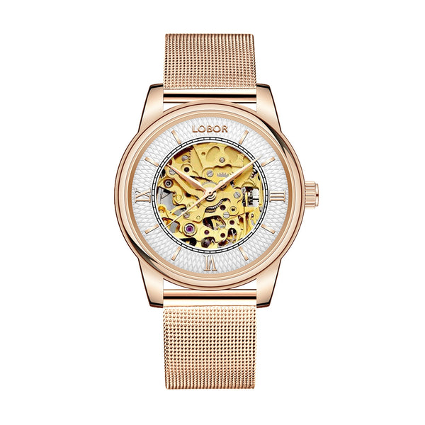 Rose Gold skeleton watch for women