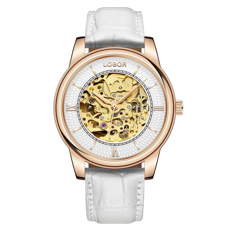 White skeleton watch for men