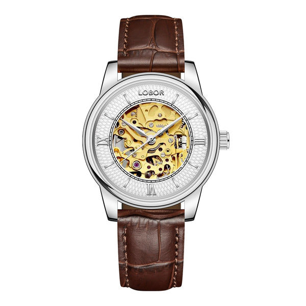 Brown skeleton watch for women