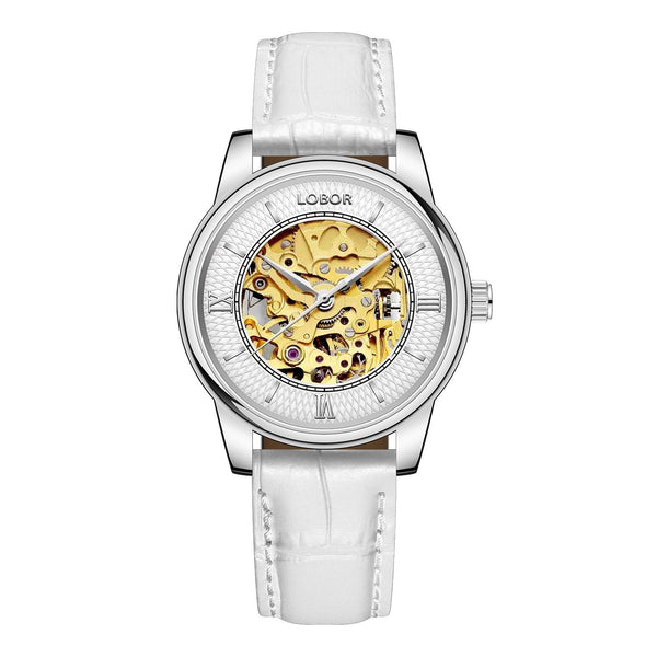 White skeleton watch for women