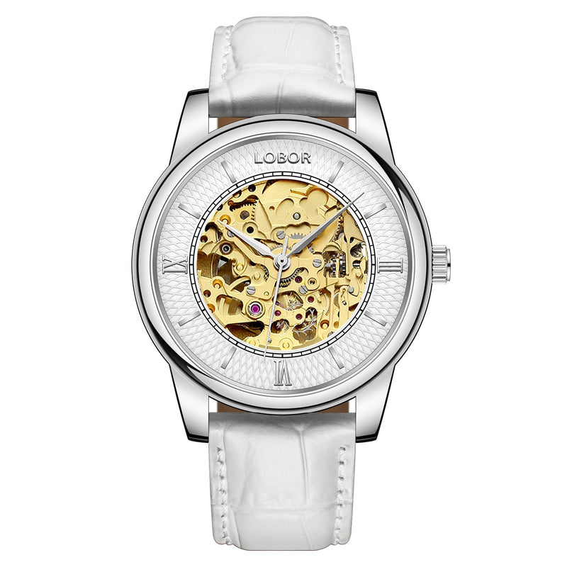 White skeleton watch for men