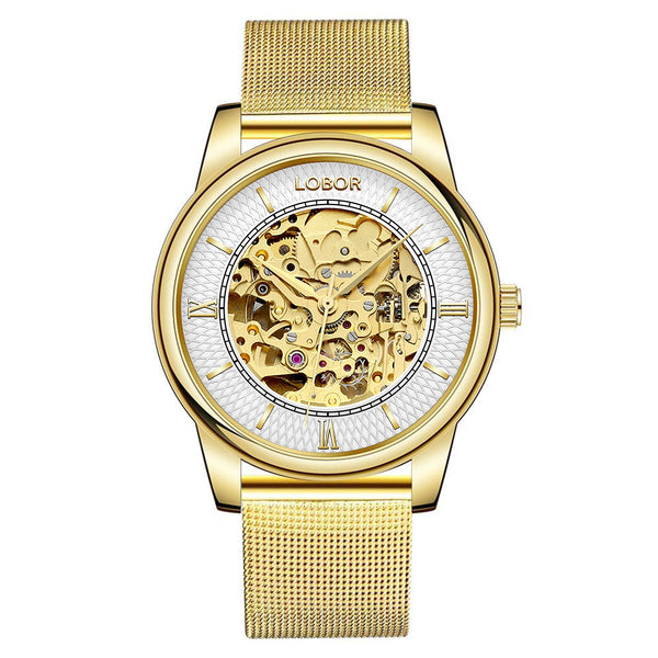 Gold skeleton watch for men