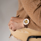 Brown skeleton watch for men