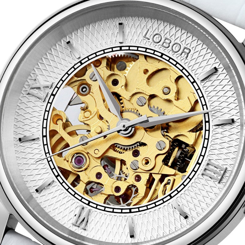 Silver skeleton watch for women