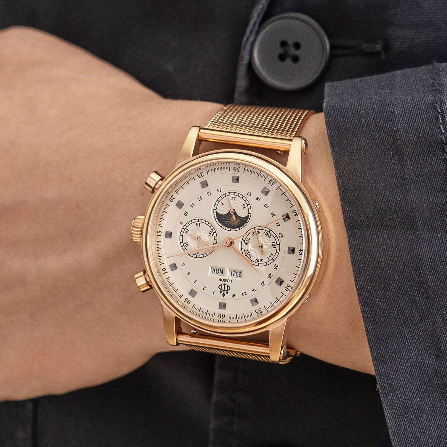 Rose gold moonphase watch for men