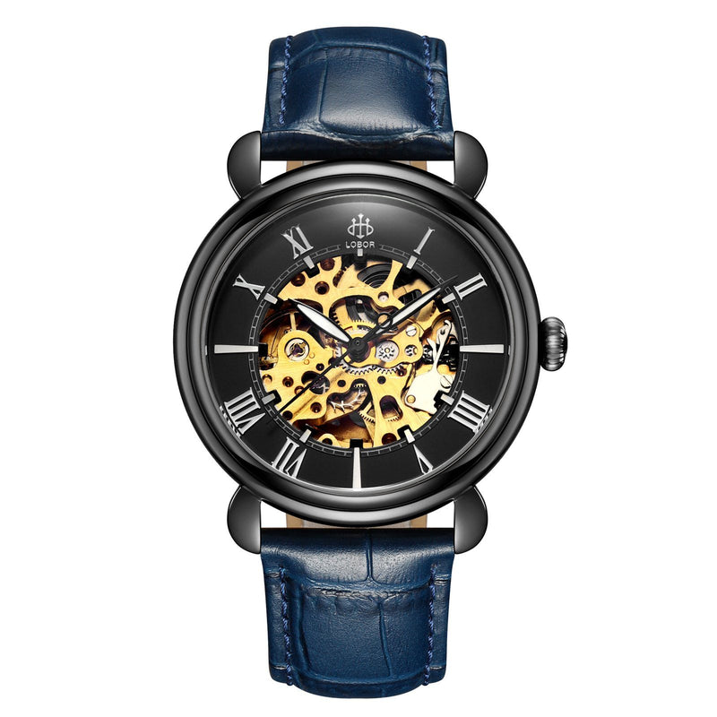 Blue skeleton watch for men