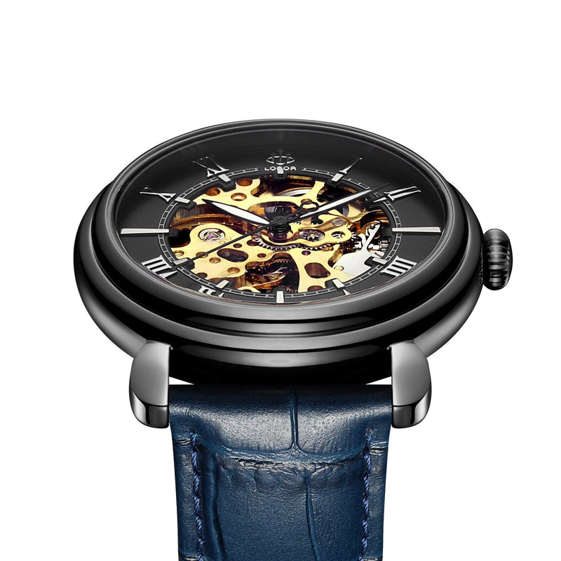 Blue skeleton watch for men