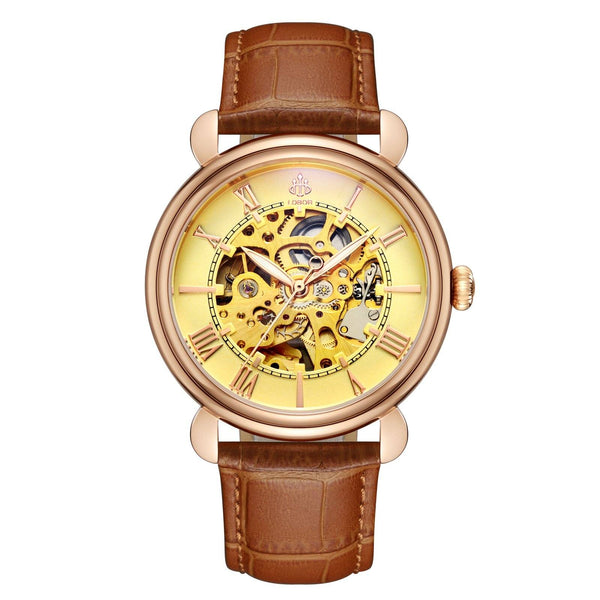 Brown skeleton watch for men