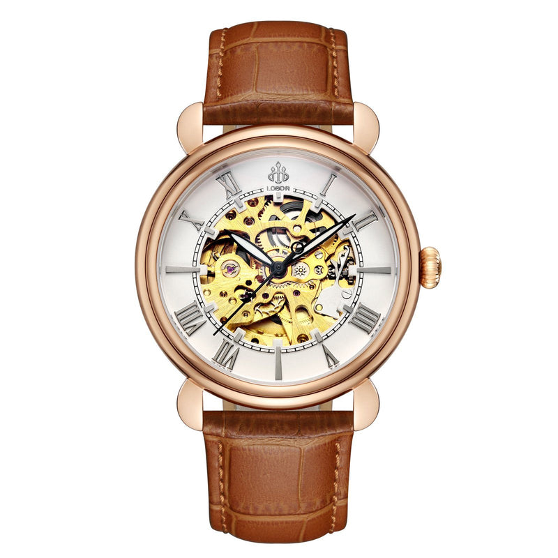 Brown skeleton watch for men