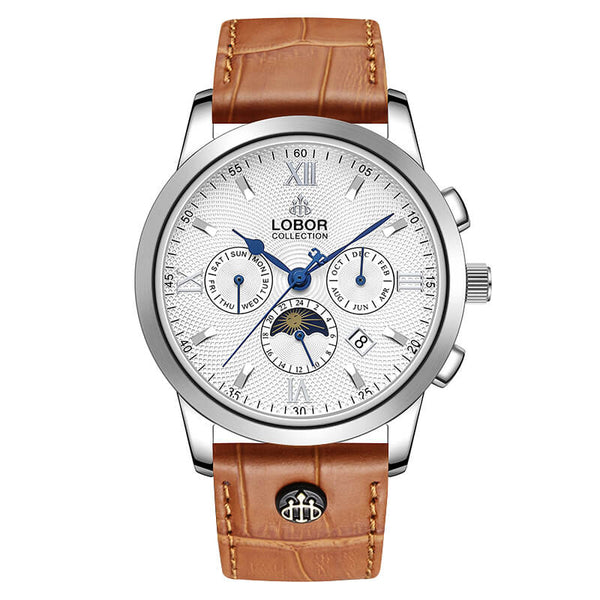 LOBOR☆ロバー CELLINI S DES VOEUX (BROWN) Cellini Des Voeux Brown 42mm Multi-functional Moonphase Automatic