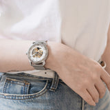 Silver skeleton automatic watches for men 