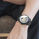 Black skeleton automatic watches for men 