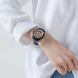 Black skeleton automatic watches for women 