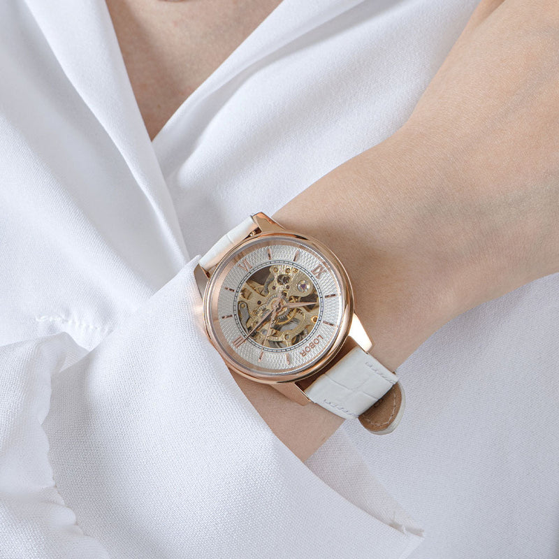 White skeleton watch for women