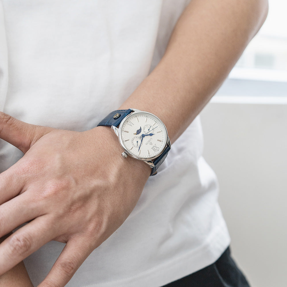 Equinox Blue 40mm | Affordable Moonphase Watches | LOBOR Watches