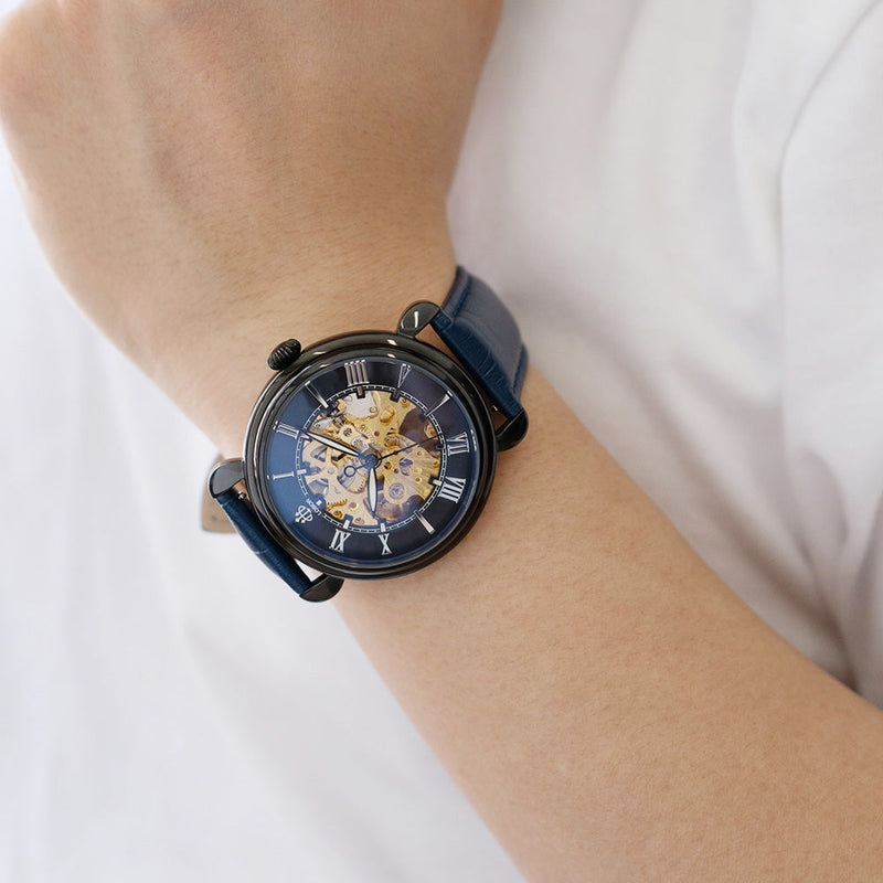 Blue skeleton watch for men