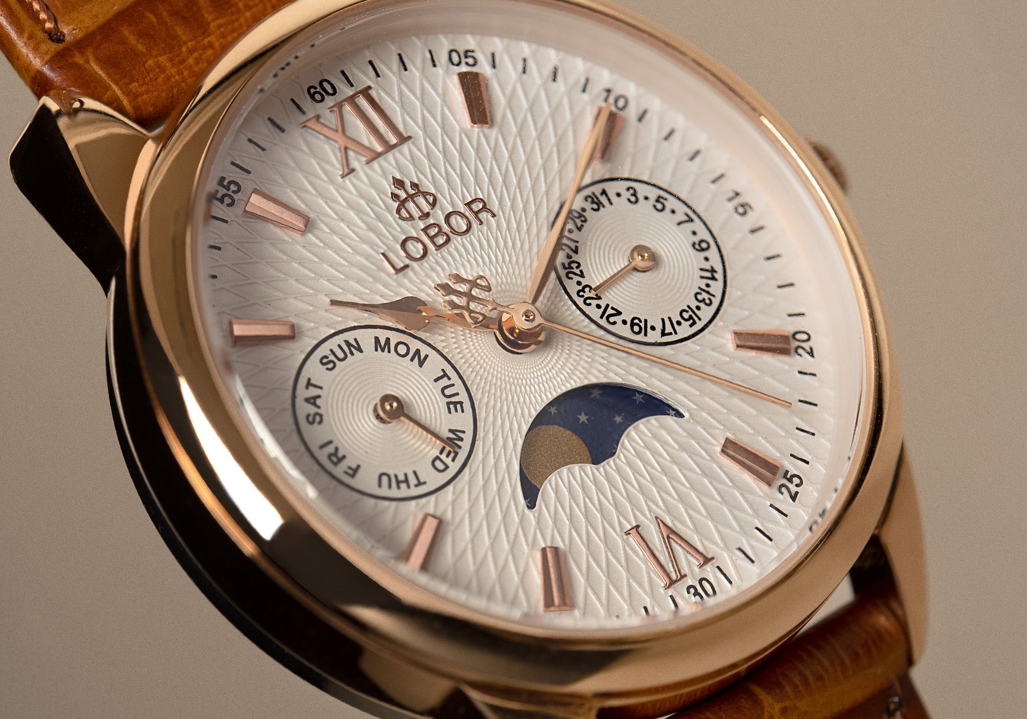 Equinox Brown 33mm | Affordable Moonphase Watches | LOBOR Watches