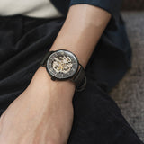 Black skeleton watch