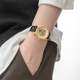 Black skeleton automatic watches for women 