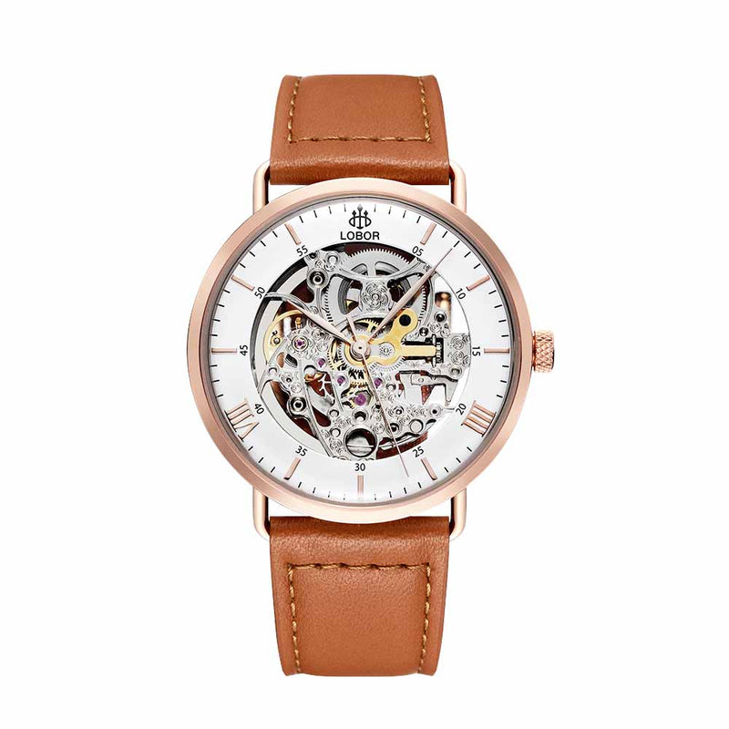 Brown skeleton watch