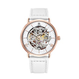 White skeleton watch