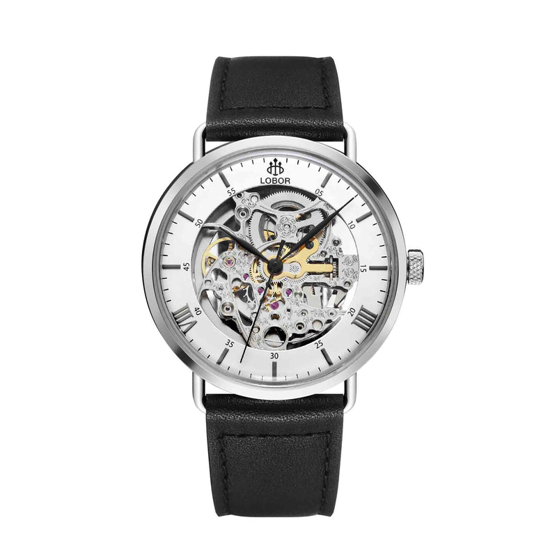 Black skeleton watch