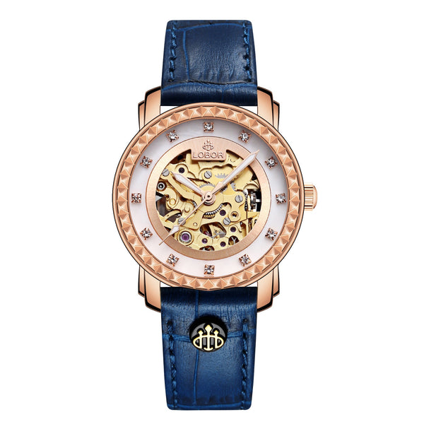 Blue skeleton automatic watches for women