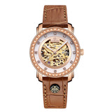 Brown skeleton automatic watches for women 