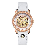 White skeleton automatic watches for women