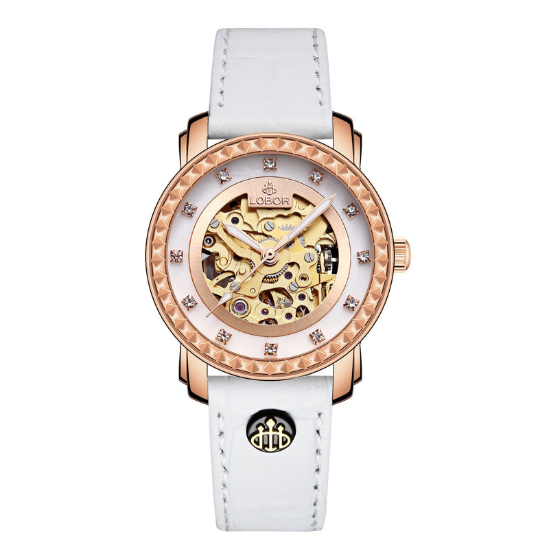 White skeleton automatic watches for women