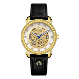 Black skeleton automatic watches for women 