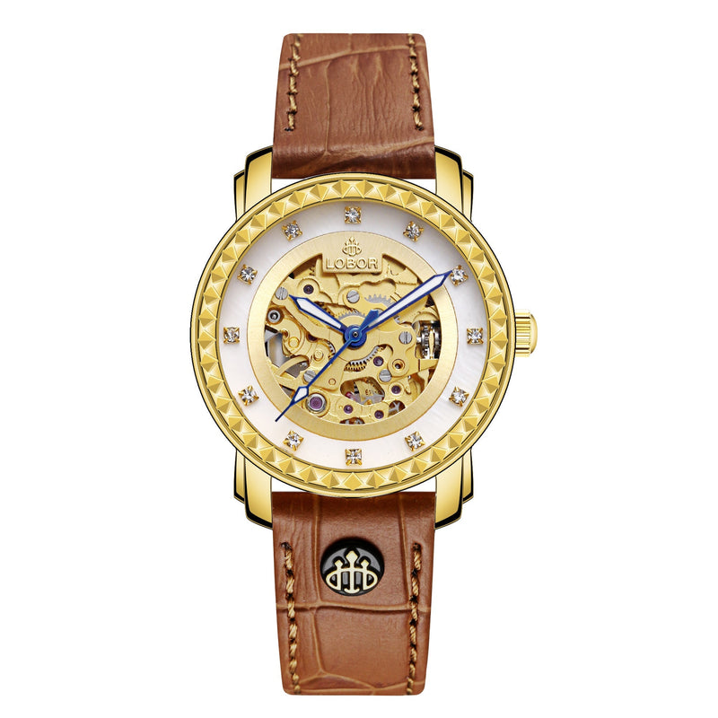 Brown skeleton automatic watches for women 