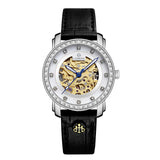 Black skeleton automatic watches for women 