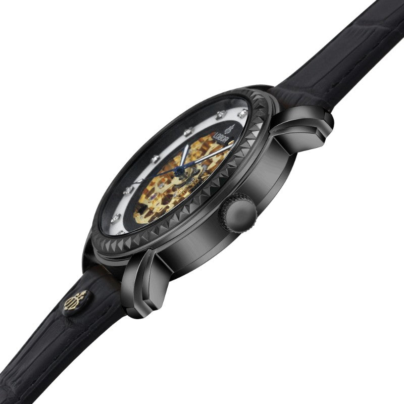 Black skeleton automatic watches for men 