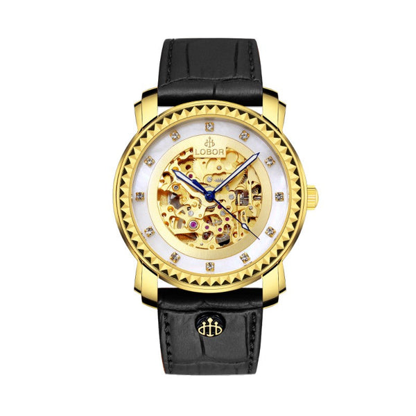 Black skeleton automatic watches for men 