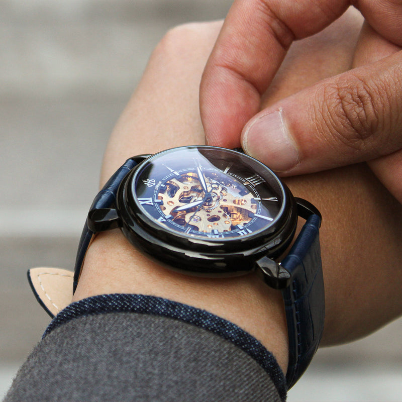 Blue skeleton watch for men