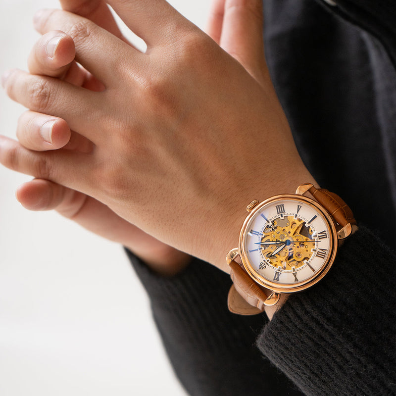 Brown skeleton watch for men