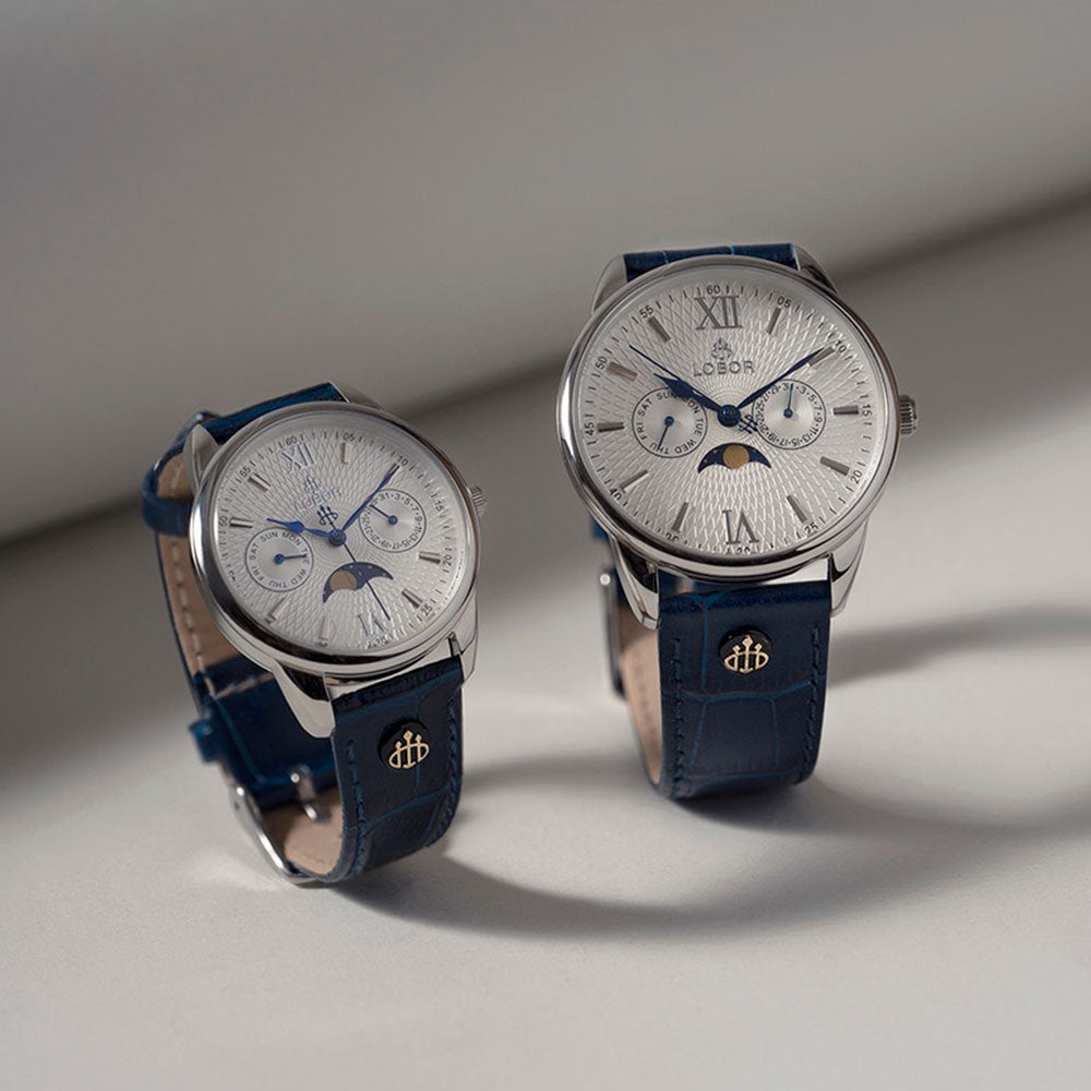 Equinox Blue 40mm | Affordable Moonphase Watches | LOBOR Watches