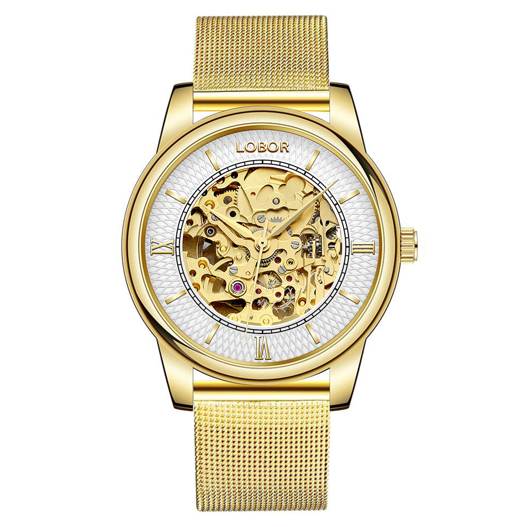 Dynasty Augustus Gold 40mm Mesh Watches | LOBOR Watches